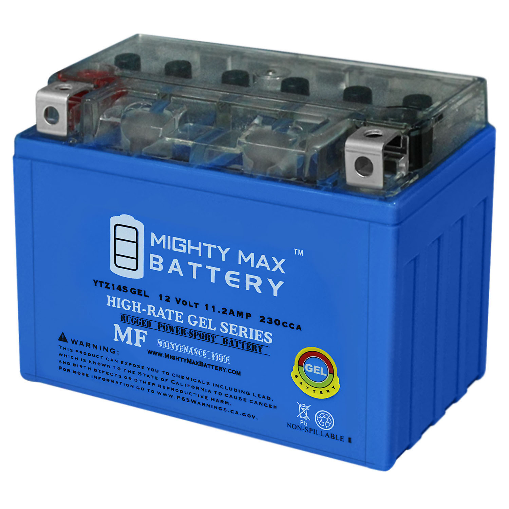 Mighty Max Battery — 12V, 11.2Ah, GEL Type, 230 CCA, Rechargeable Maintenance-Free SLA AGM Motorcycle Battery, Model# MAX3488790